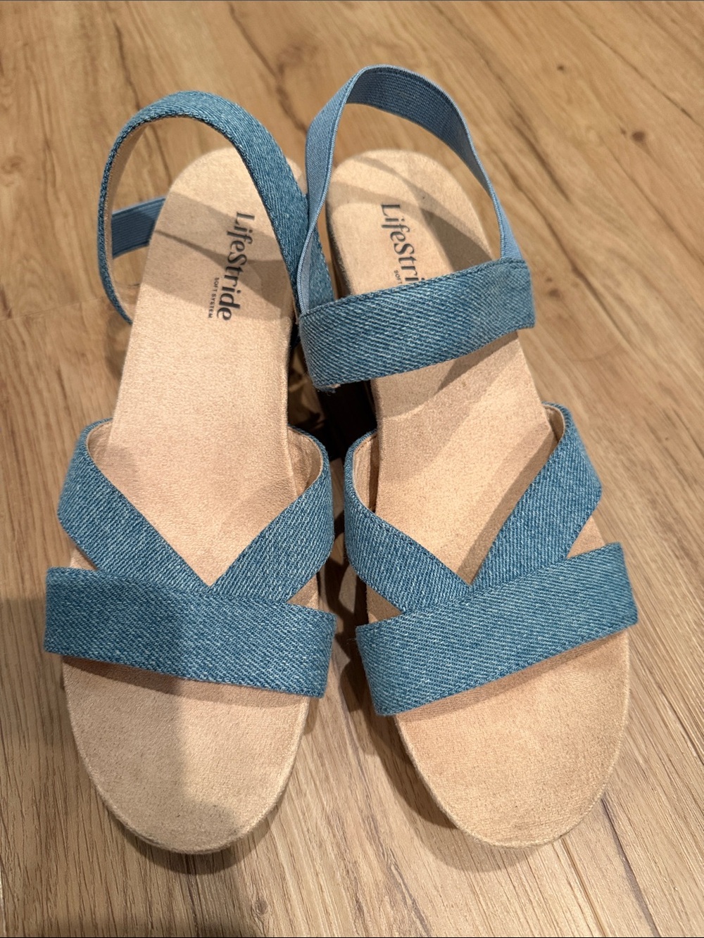 Life Stride Denim Blue Crisscross Slingback Sandals